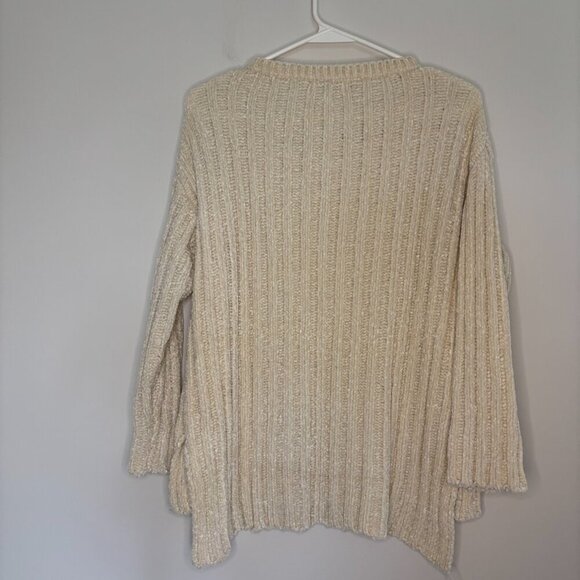 UMGEE Small Chenille Ivory Long Sleeve Sweater Hi Lo Hem Texture Soft - Picture 3 of 3